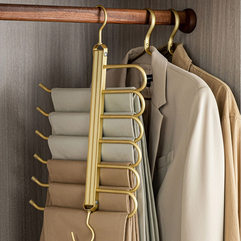 Garderobe med organisering: 6-lags buksestativ for bukser, plassbesparende aluminiumsdesign