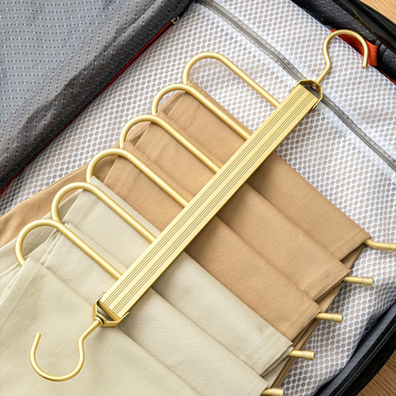 Aluminiums buksestativ med seks lag, unisex, for optimal oppbevaring i klesskapet