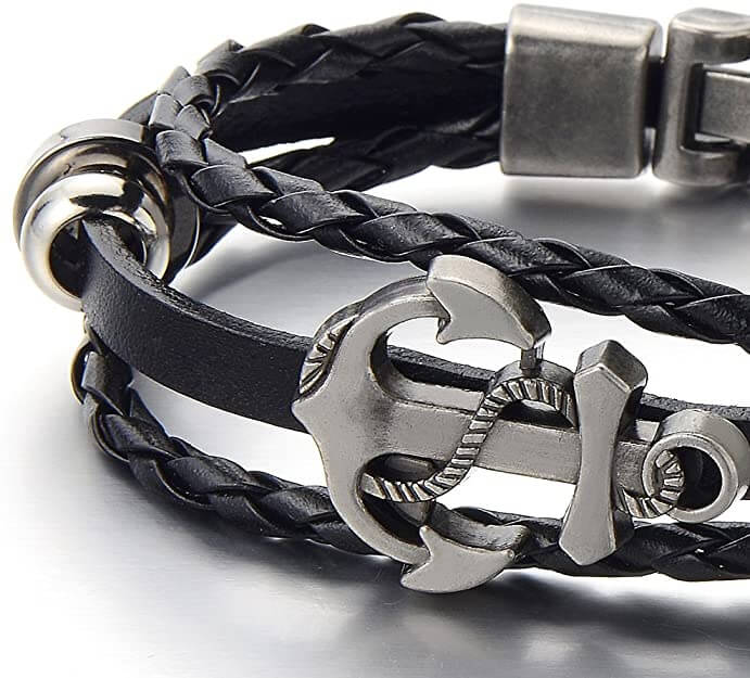 Unisex anker armbånd med rustfritt stål anker og solid flettet lærrem, ideelt for gave.