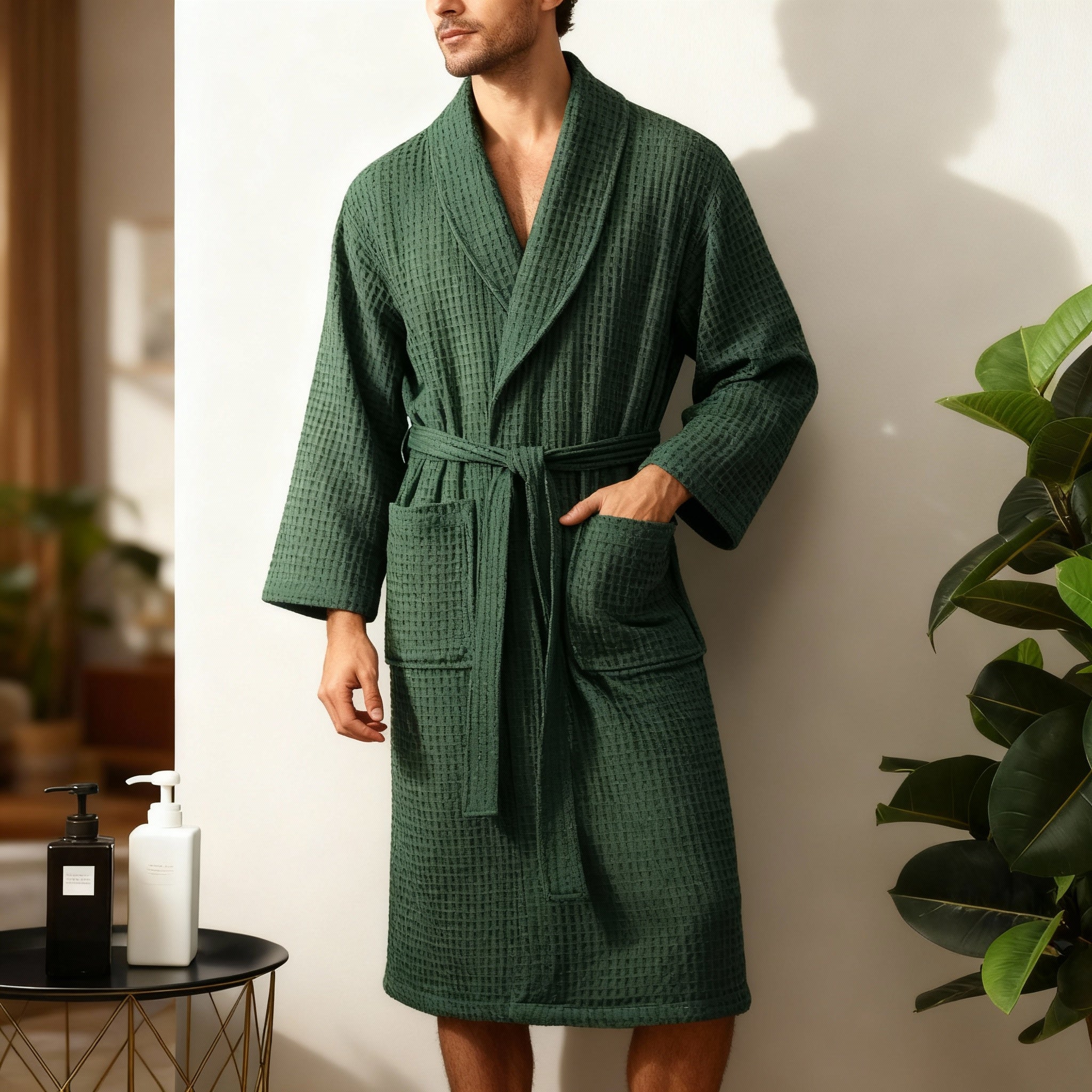 Klassisk unisex badekåpe med dype lommer, laget av pustende bomull for ultimat komfort og avslapning.