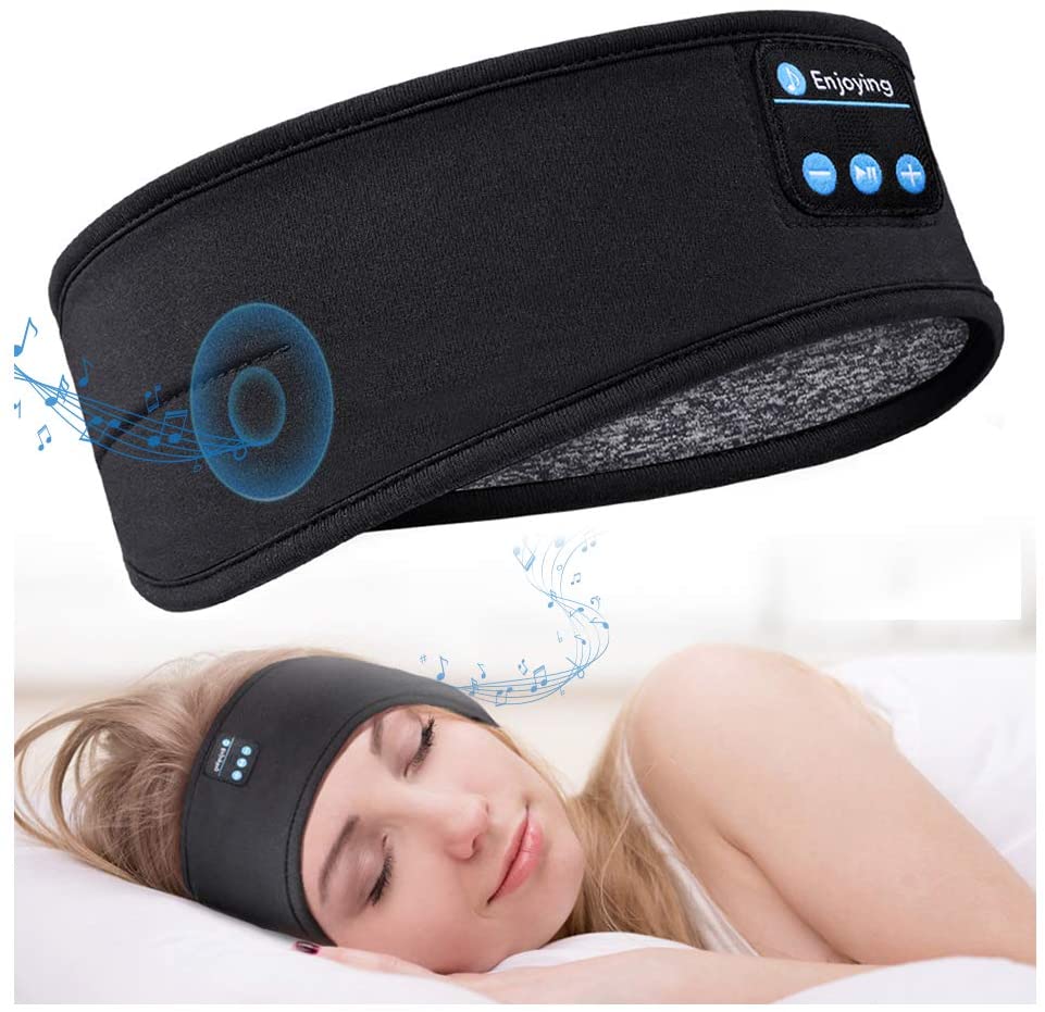 Komfortabelt trådløst pannebånd med Bluetooth-hodetelefoner for søvn og avslapning, grå.