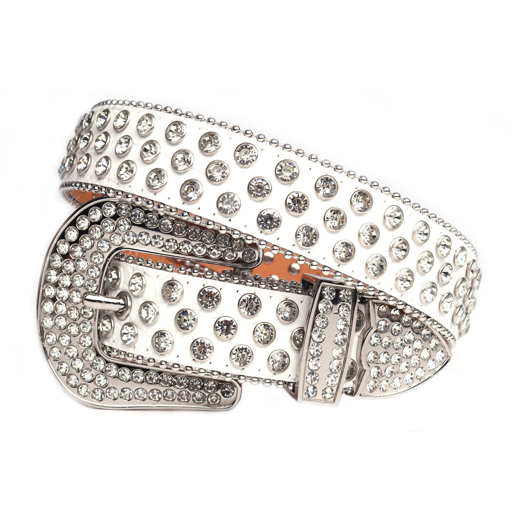 Festbelte med glitrende diamanter og rhinestones, unisex design for et statement-antrekk.