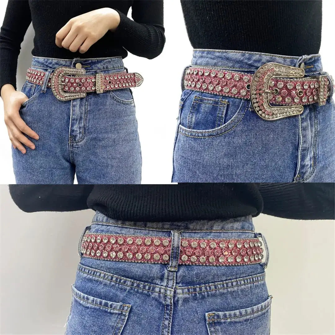 Unisex festbelte med glitrende diamanter og strass, ideelt for en kveld ute.