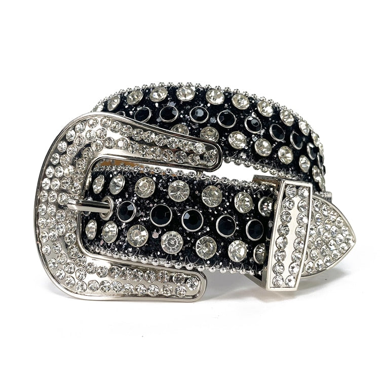 Trendy unisex diamantbelte i imitert skinn, utsmykket med glitrende strass for en festlig look.