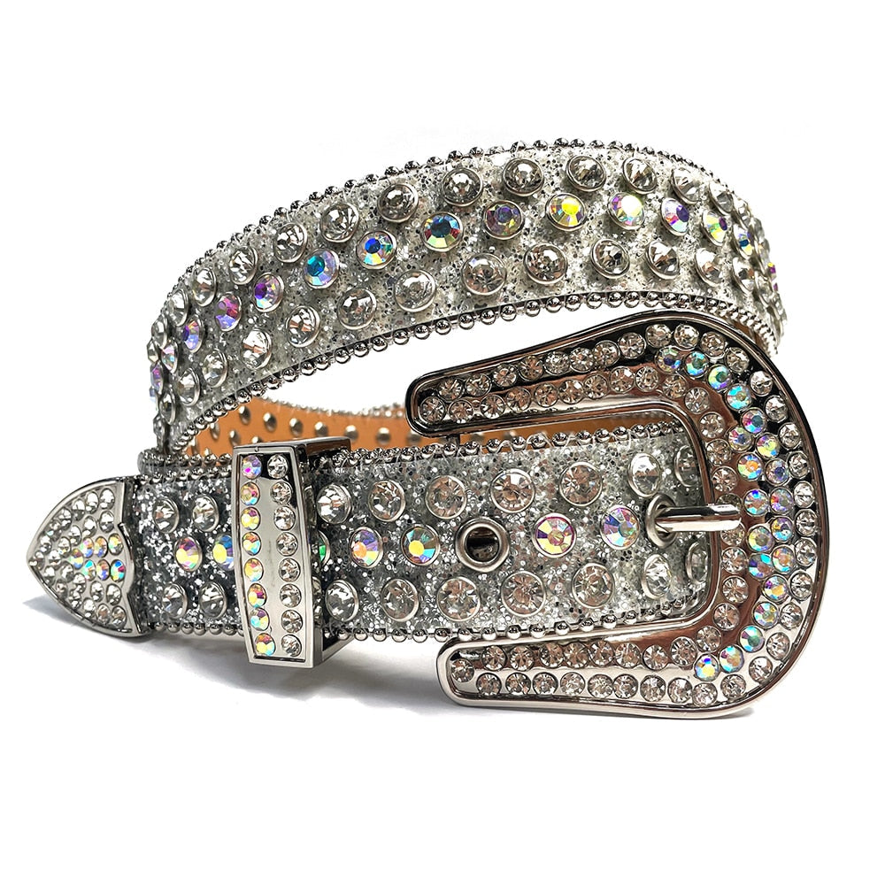 Punkstil diamantbelte, unisex, med strass og rhinestones for en unik og edgy look.