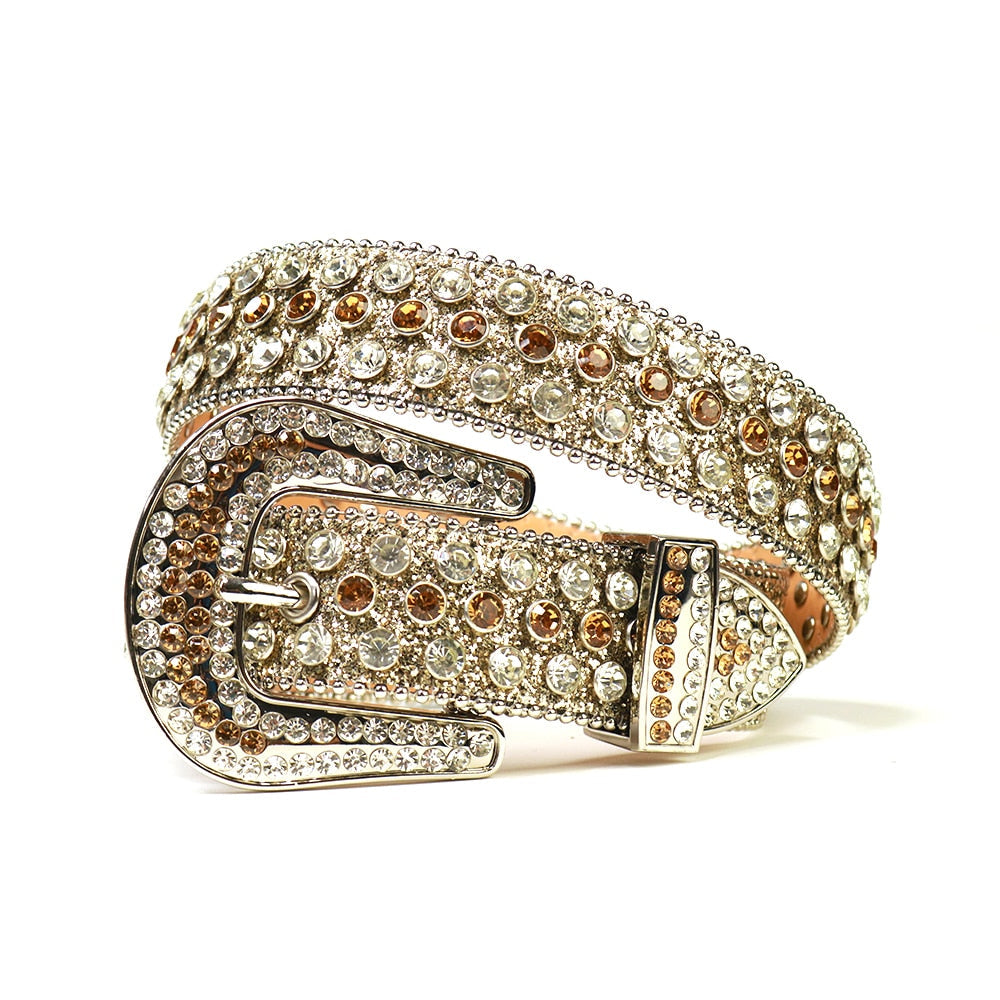 Rhinestonebelte med skinnende diamanter i imitert skinn, perfekt for fest og hverdagsbruk.