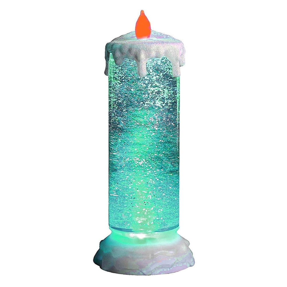 Unisex fargeskiftende LED-stearinlys i krystallglass med glitrende fyll, ideelt for hjemmedekor og stemningsbelysning.