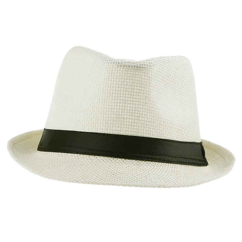 Unisex sommerhatt i halm, frontvisning av panamahatt/fedora med elegant brem.