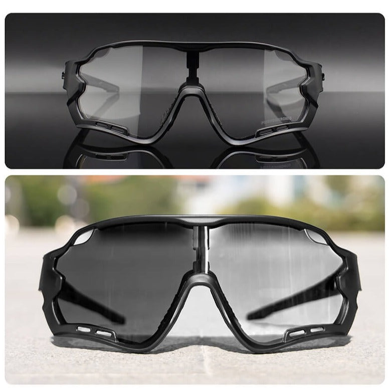 Unisex sportsbriller klare for sykling med fotokromatiske og anti-dugg glass, komplett UV-beskyttelse