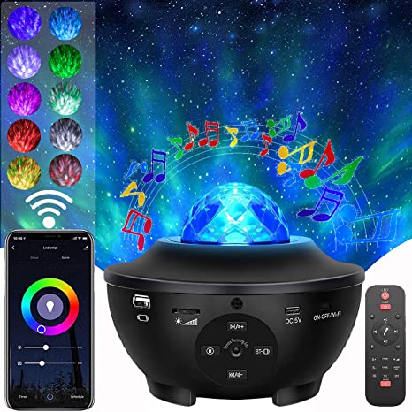 Unisex galakseprojektor med innebygd Bluetooth for musikk, skaper magisk stjernehimmel og stemningslys.