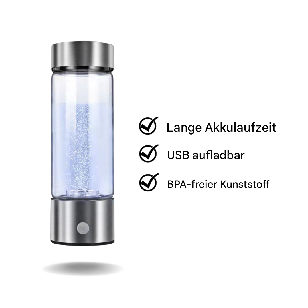 Moderne hydrogen vannflaske for kvinner og menn, laget av holdbart borosilikatglass, perfekt for daglig helse og hydrering.