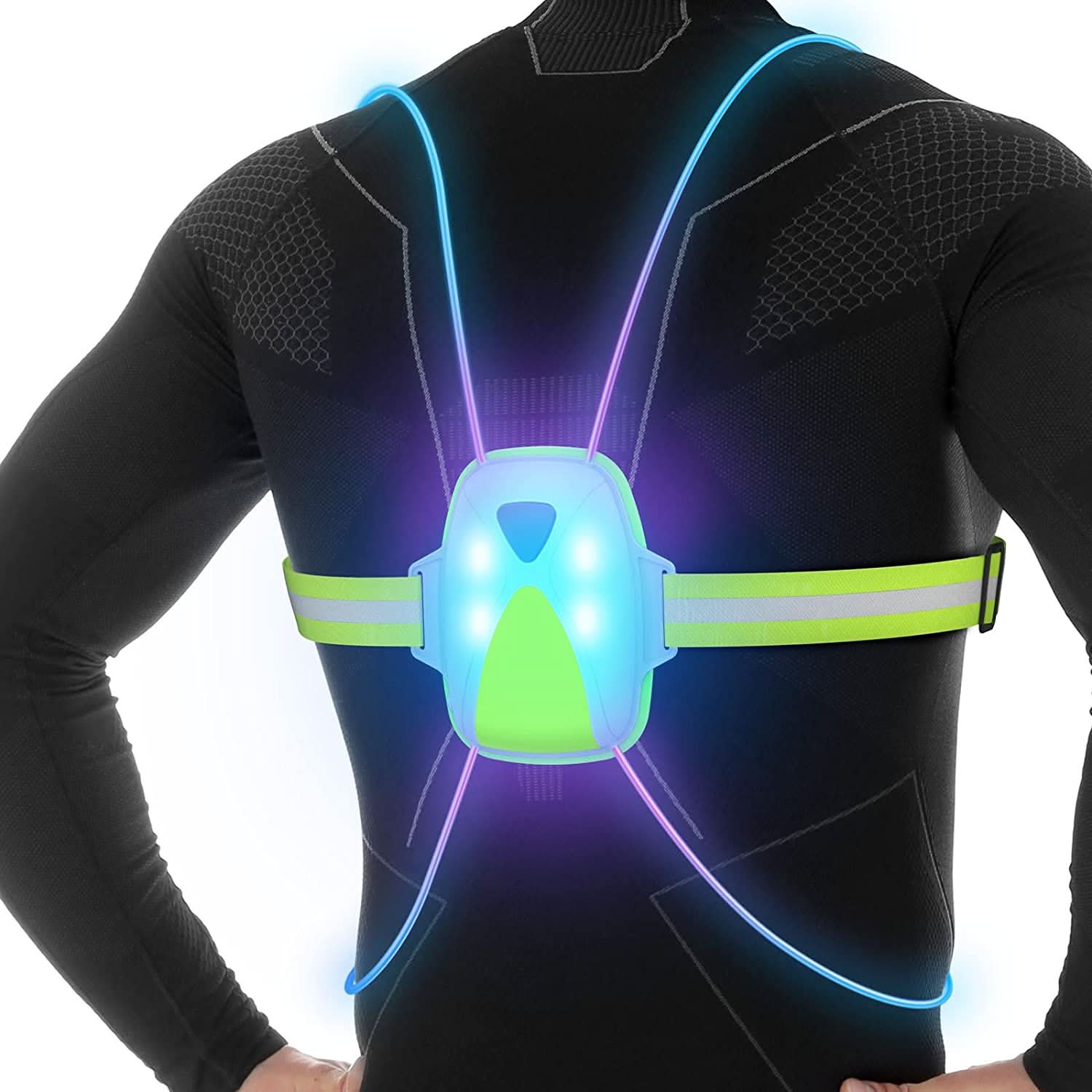 Detalj av materialkvalitet på unisex LED-refleksvest, holdbar for utendørs bruk