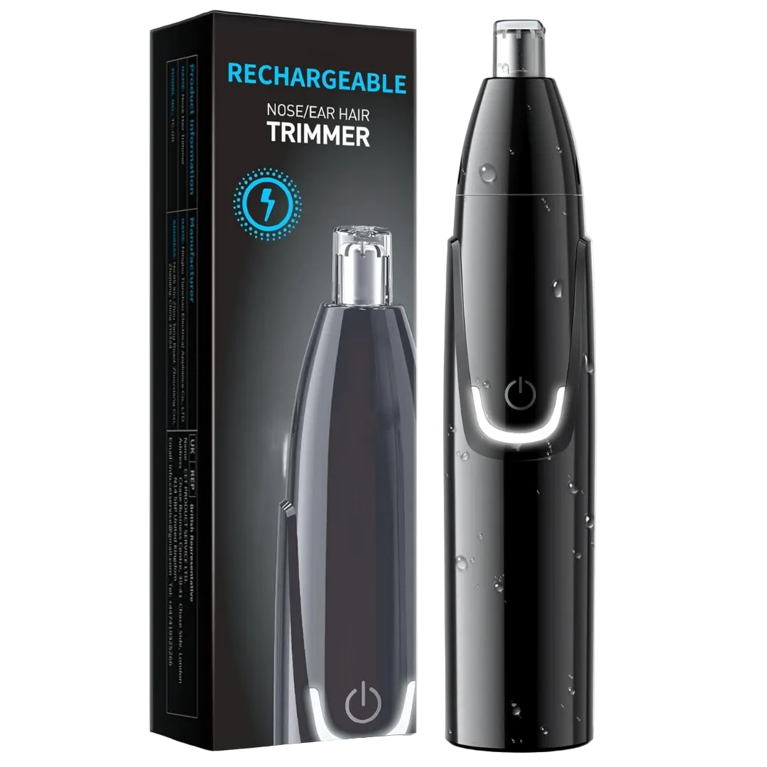 Unisex oppladbar nese- og ørehårtrimmer, sølvfarget, kompakt design for enkel ansiktspleie.