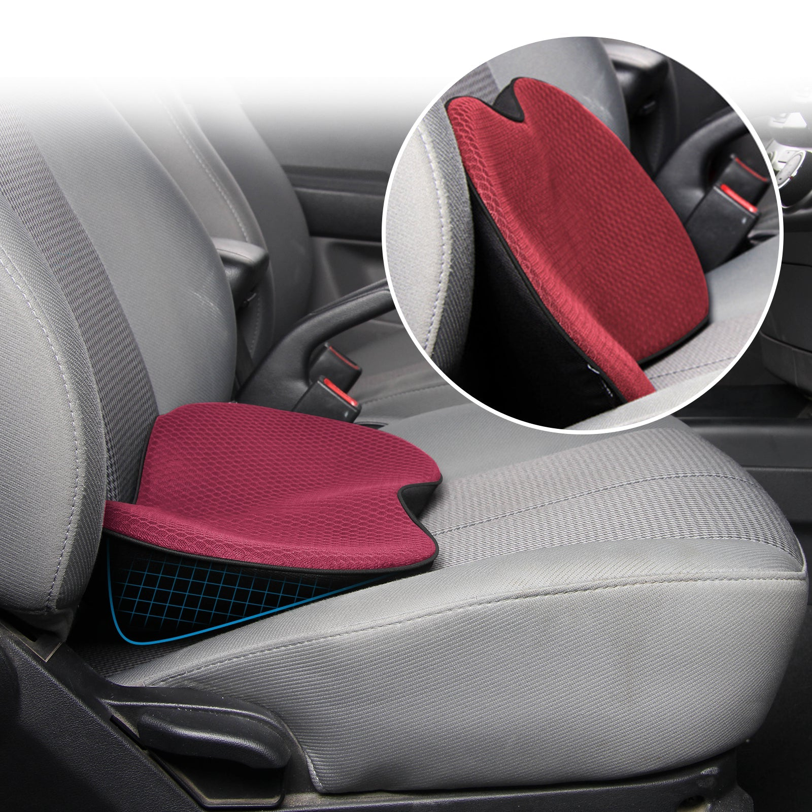 Svart bilsetepute i minneskum, unisex design for ergonomisk ryggstøtte og langvarig komfort