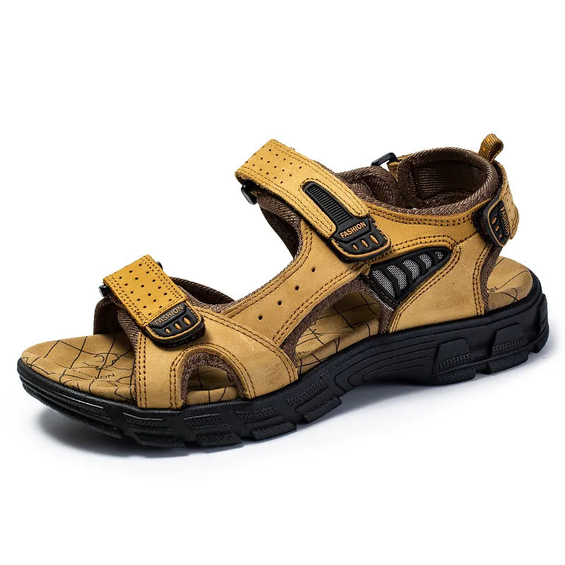 "Unisex ortopediske sandaler, svart lær, justerbare borrelåsremmer, støtdempende såle, komfort for menn og kvinner."