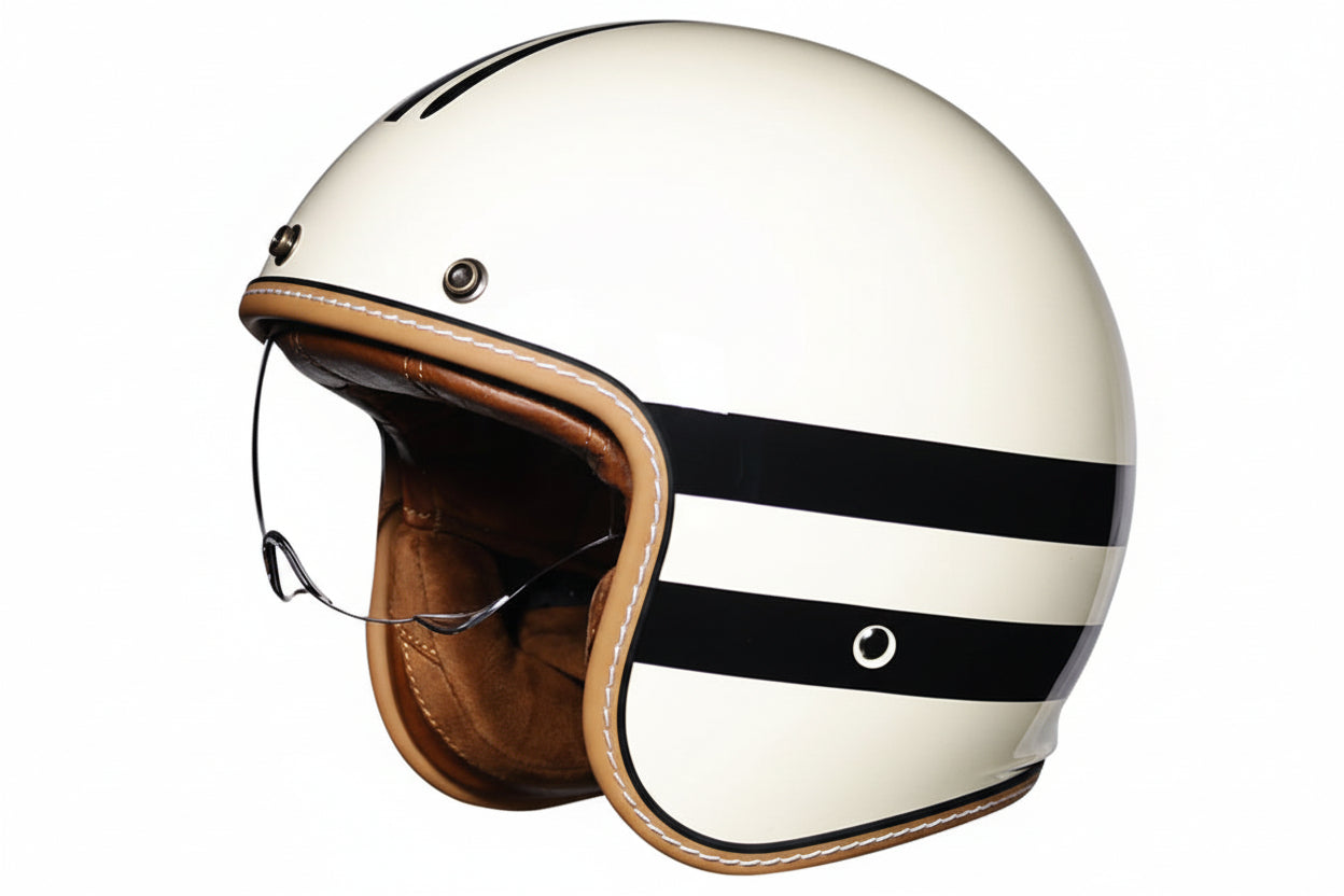 Unisex åpen motorsykkelhjelm i retro design med klassisk stil for trygge turer.