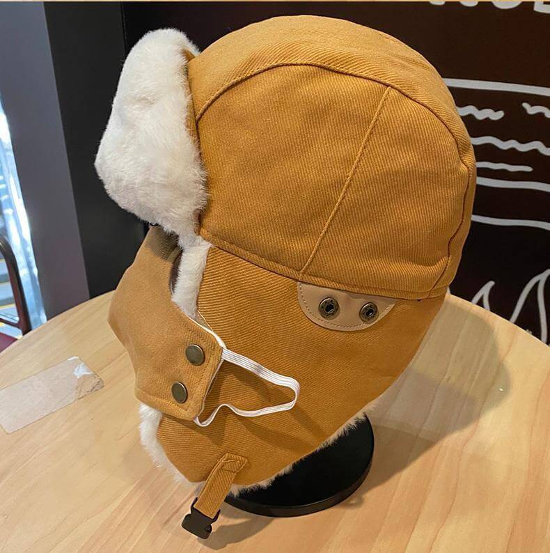 Klassisk trapperhatt, pilotlue i fuskepels, med beskyttende briller, unisex design for vinter