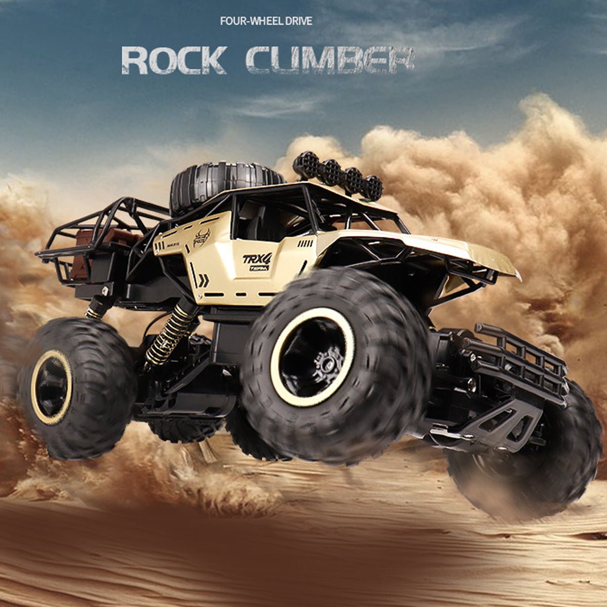 Fjernstyrt hobbybil, monstertruck med realistisk design, 6WD og LED-lys, perfekt for eventyr.
