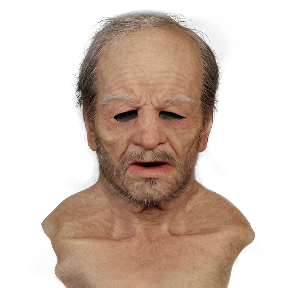 Realistisk gammelmann ansiktsmaske, flott for Halloween og teater.
