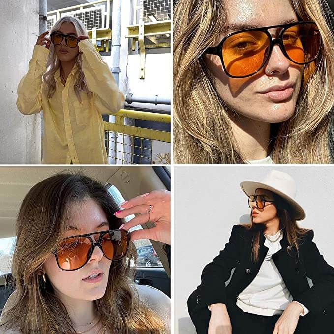 Panoramabilde med fokus på unisex aviator solbriller, fremhever linsene med UV400 egenskap.