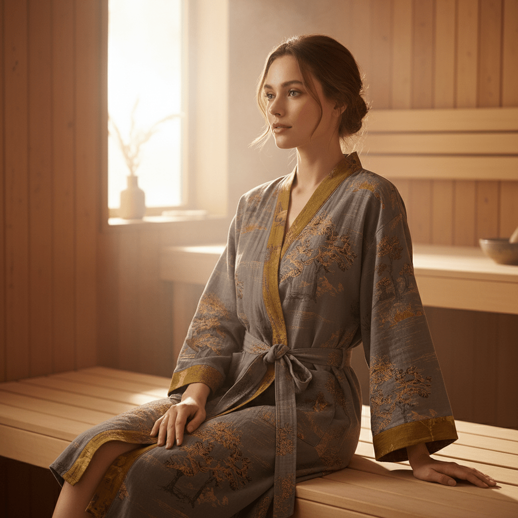 Elegant unisex badekåpe i kimonostil med tidløst retrodesign. Uovertruffen komfort hjemme.