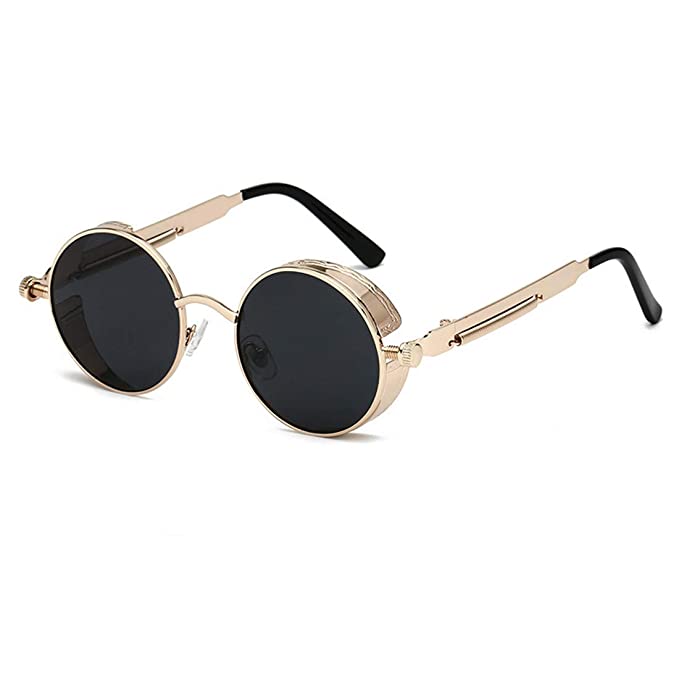 Unisex retro runde solbriller med mørke linser og UV400 beskyttelse, moteriktig tilbehør.