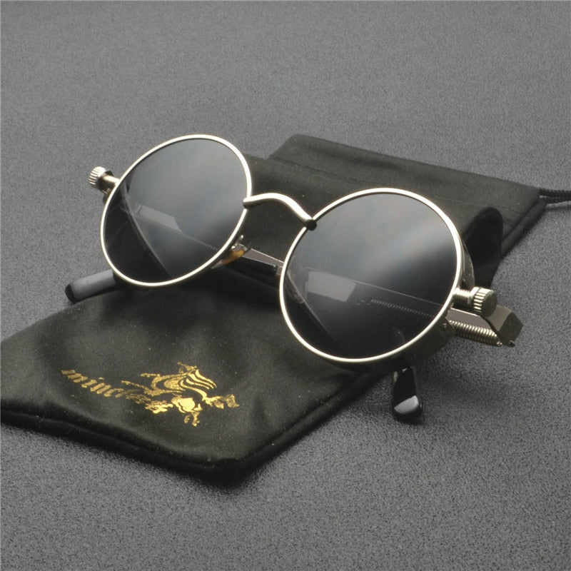 Moderne unisex retro solbriller med klassiske runde glass og UV400, perfekt tilbehør.