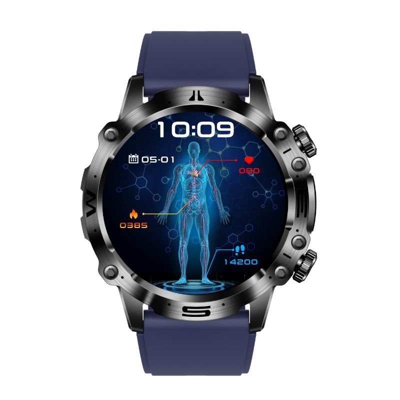 Bærbar unisex smartklokke med EKG, helseovervåking og intuitive menyer på lyssterk AMOLED-skjerm.