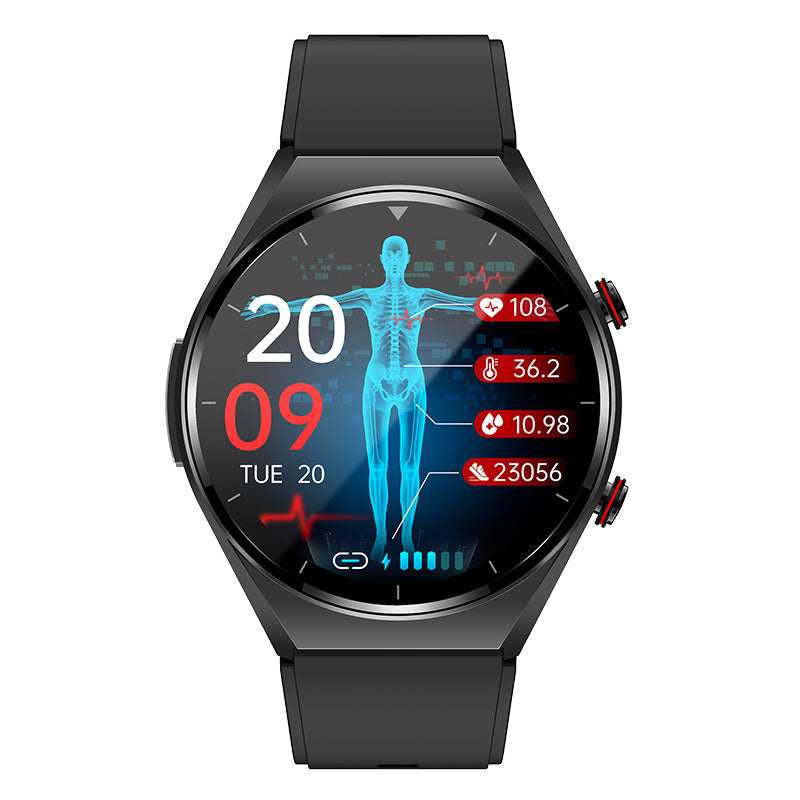 Elegant unisex smartklokke. Måler EKG, blodsukker, puls. Vanntett aktivitets- og treningsklokke.
