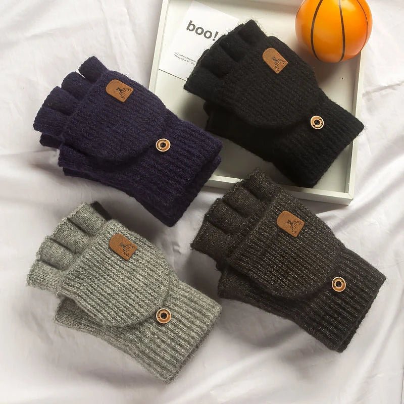 Stilige halvfingerhansker i strikk, unisex og berøringsskjermkompatible. Fleksible og varme vinterhansker.