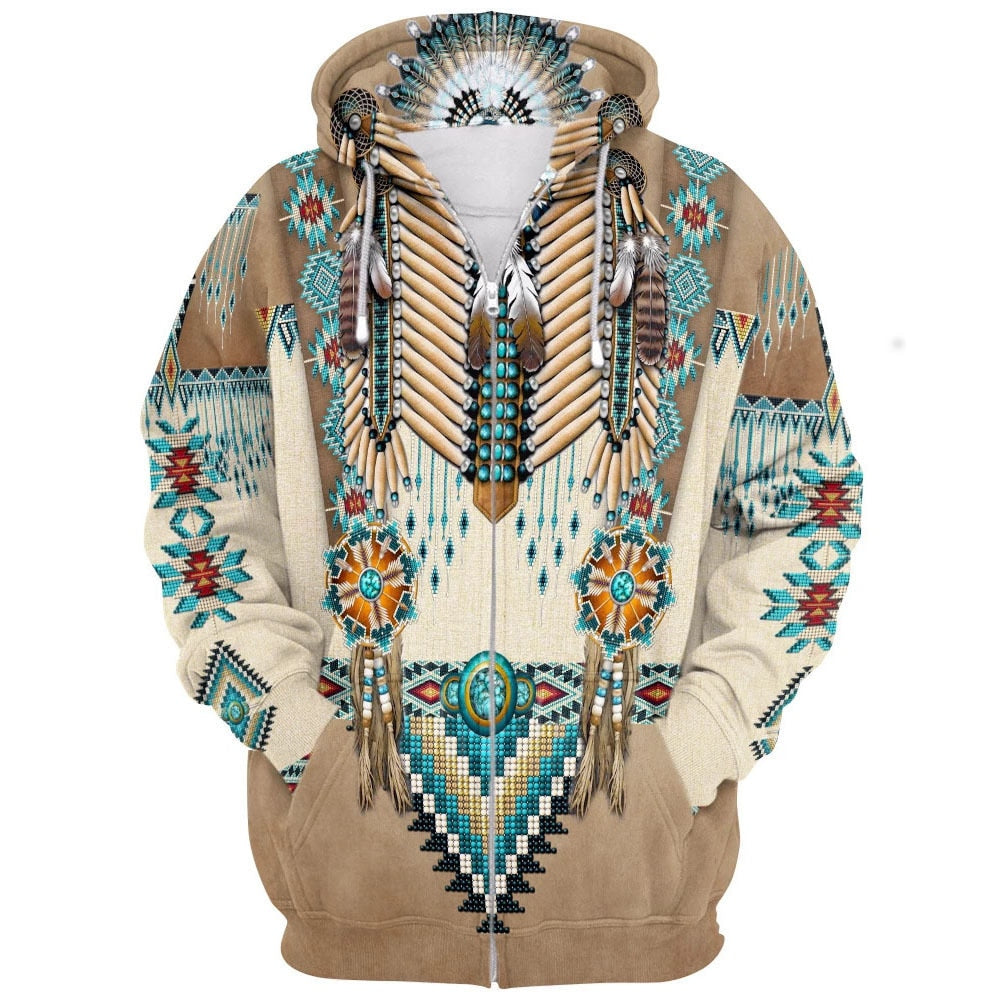 Unisex tribal hettegenser med 3D-trykk i ull, casual og varm for vinter.