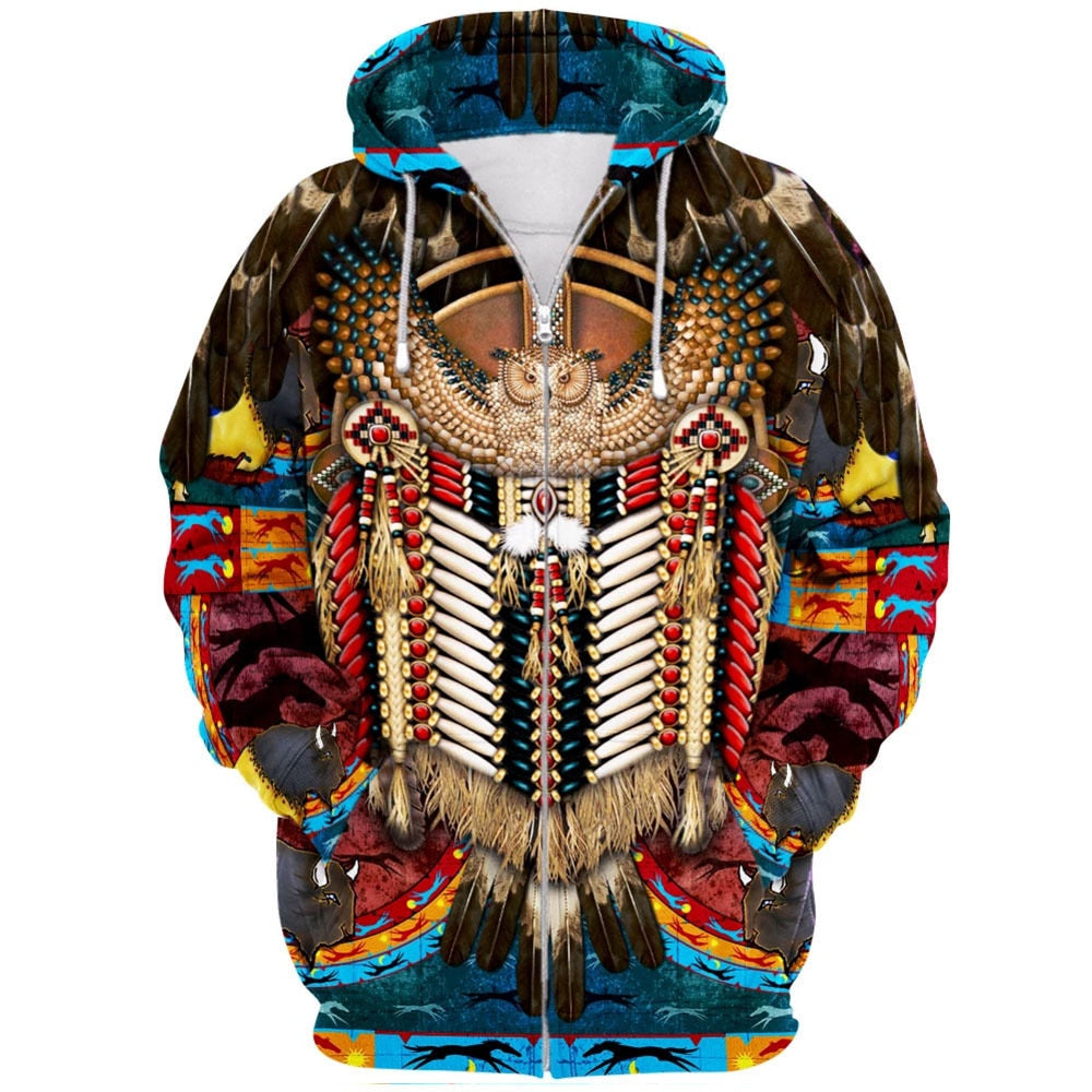 Unisex hettegenser med intrikat 3D tribal-print, en trendy genser til hverdags.