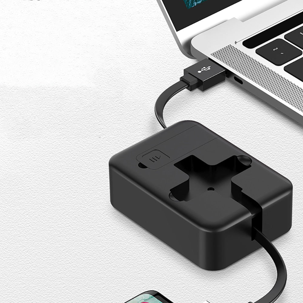 Effektiv universal ladekabel for mobil, uttrekkbar, 3-i-1 med USB-C, Lightning, Micro-USB.