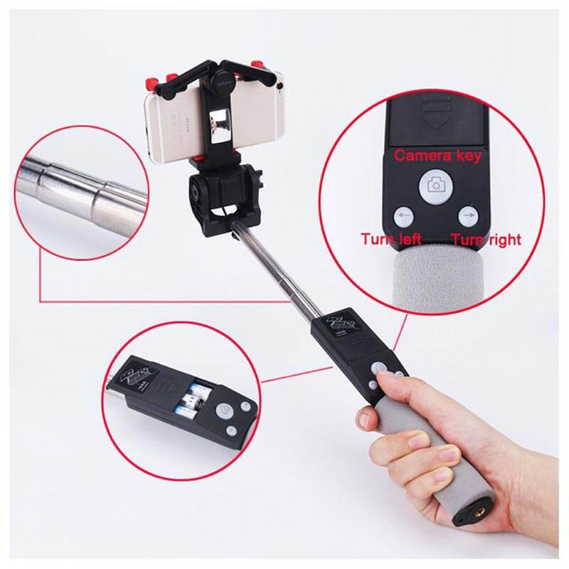 Smart fototilbehør: 360° selfiestick for mobil, universell passform, med trådløs Bluetooth-kontroll.