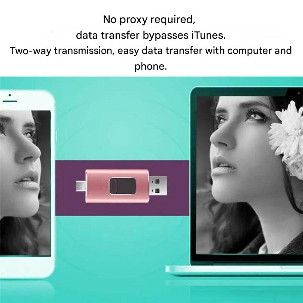 Sikker digital lagring: 4-i-1 flashdrive med datakryptering for iOS, Android og PC. Rask filoverføring.