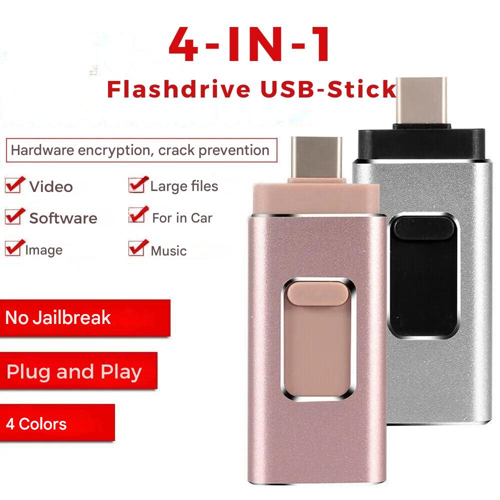 Allsidig 4-i-1 USB-minnepinne for enkel filoverføring. Kompakt design for mobil og PC lagring.