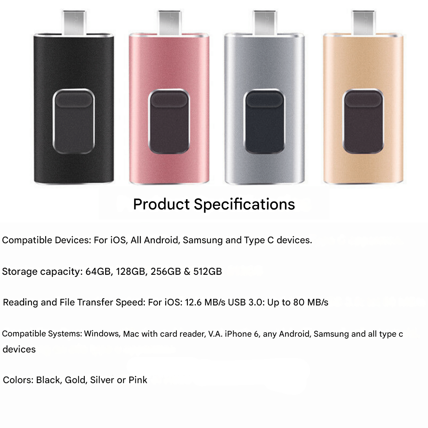 Enkel digital lagring med 4-i-1 flashdrive. Rask dataminne for PC og mobil. USB-C, Lightning.