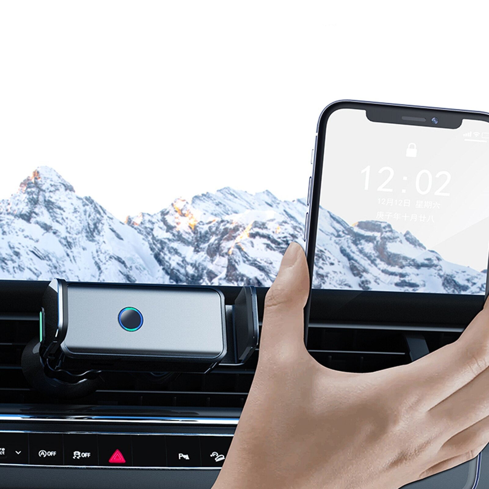 Elegant sort universell telefonholder til bil, elektrisk og brukervennlig for enkelt ettgrepsbetjening.