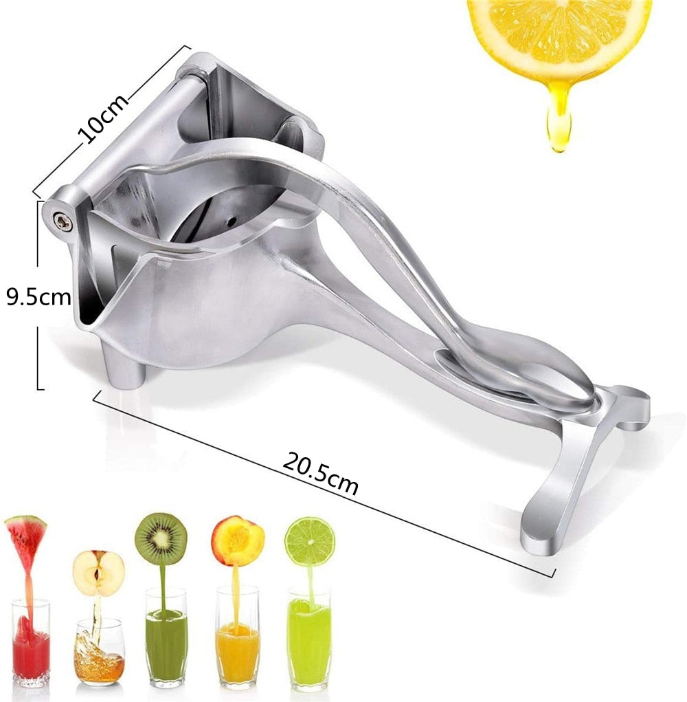 Detaljert bilde av filteret og pressmekanismen i en manuell universal juicepresse.