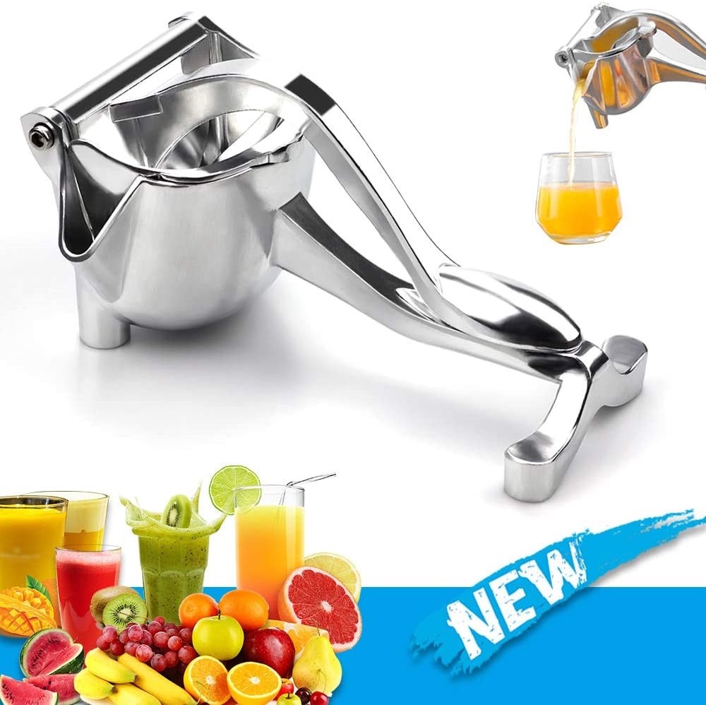 Kompakt hvit manuell fruktpresse, et allsidig kjøkkenutstyr for fersk juice på kjøkkenet.
