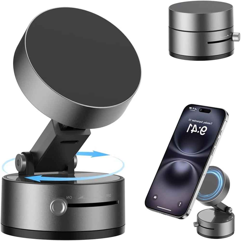 Hvit roterbar mobilholder for bil, magnetisk feste for sikker fastholdelse av telefonen mens du kjører.