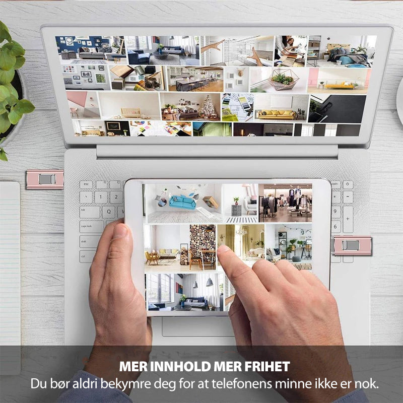 USB-minnepinne, sølv, til iPhone, iPad, Android; bærbar, rask sikkerhetskopi; kompakt design, USB 3.0-hastighet.