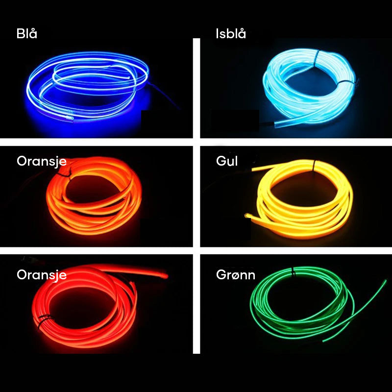 "USB stemningsbelysning for bil, flerfarget, IP67, fleksibel design, dekorerer interiør, enkel montering, blått lys"