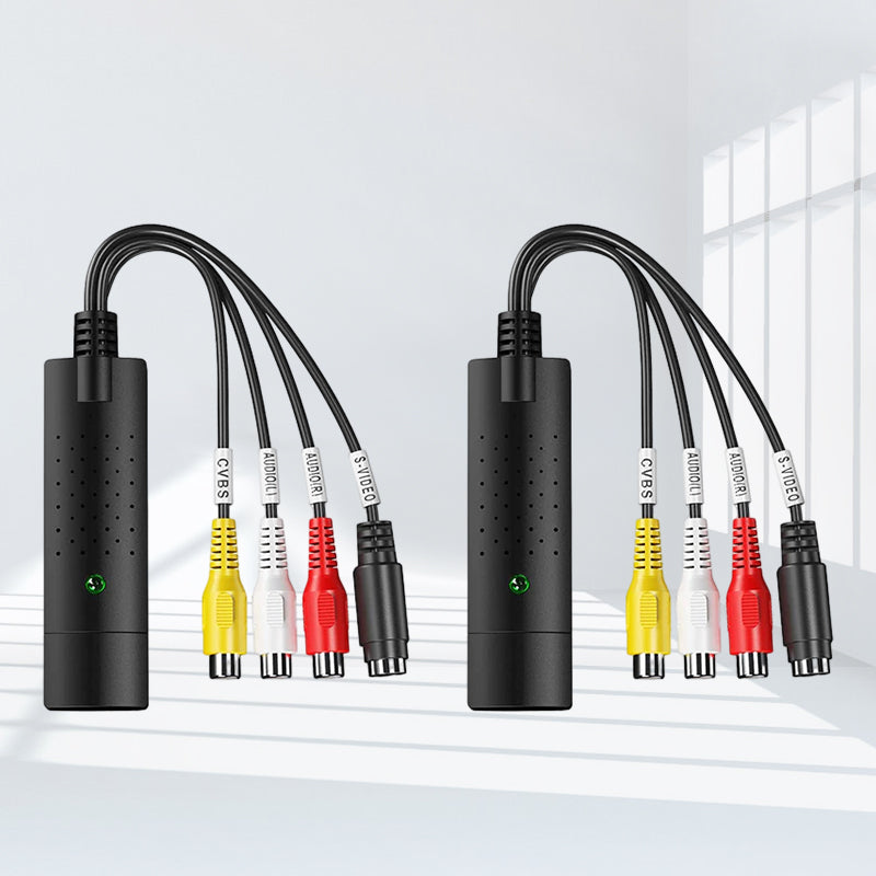 "USB videoopptakskort for enkel konvertering, svart adapter med USB-plugg, til video til digital overføring."
