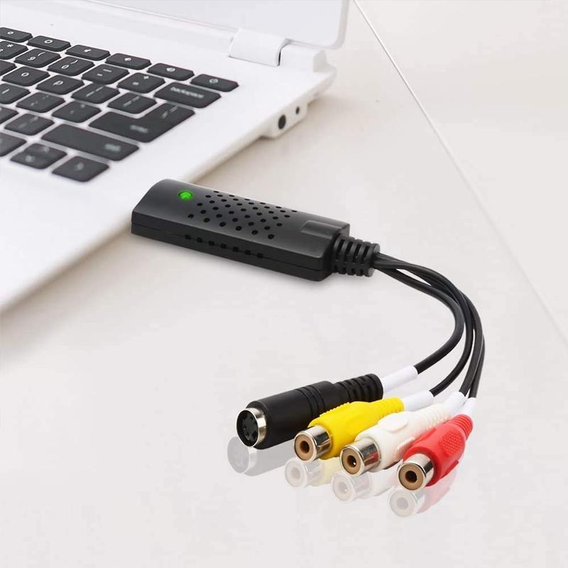"USB videoopptakskort for enkel konvertering, svart adapter med USB-plugg, til video til digital overføring."