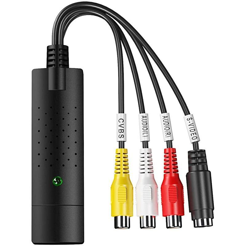 "USB videoopptakskort for enkel konvertering, svart adapter med USB-plugg, til video til digital overføring."
