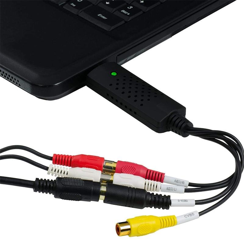 "USB videoopptakskort for enkel konvertering, svart adapter med USB-plugg, til video til digital overføring."