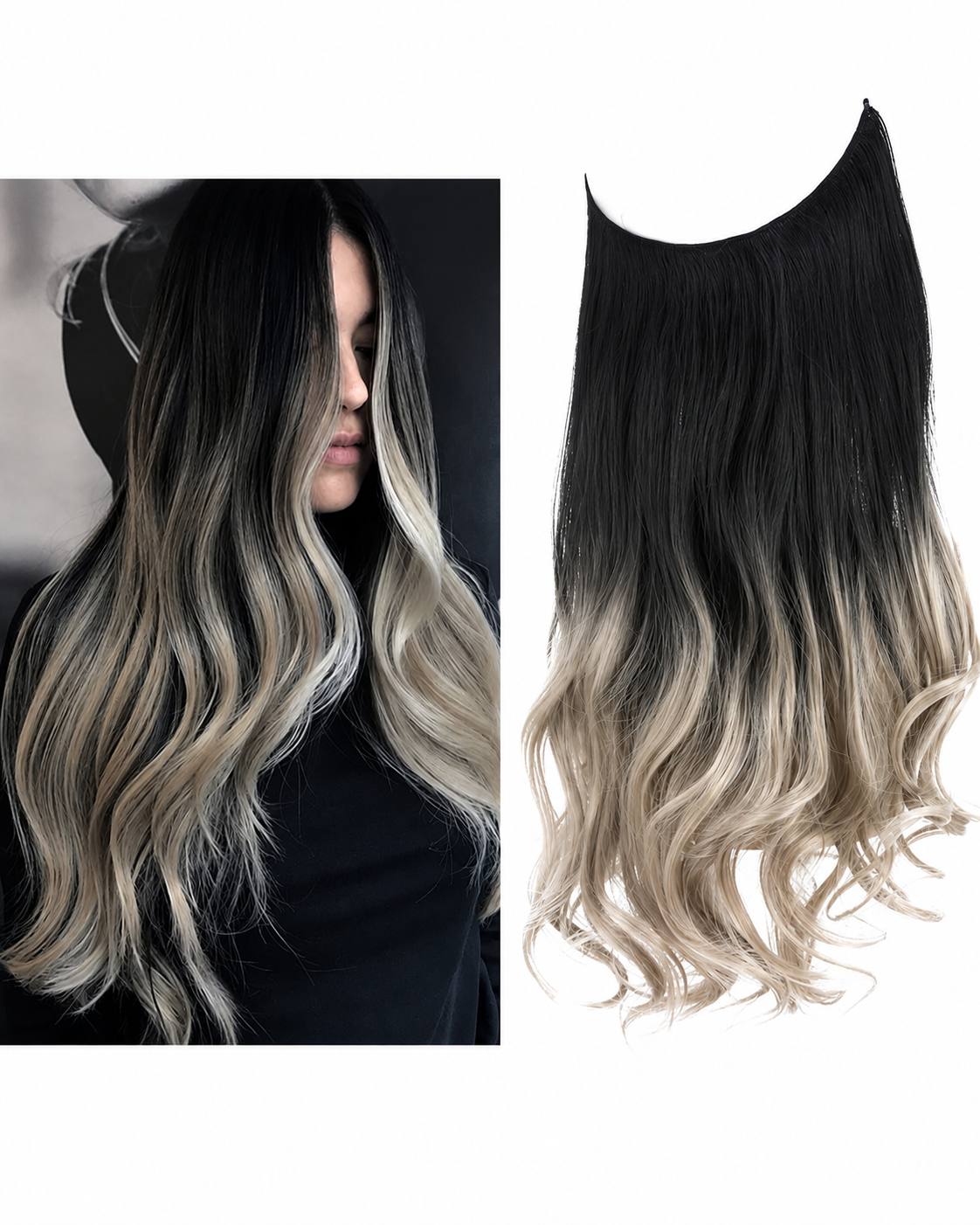 Kvinner hår: Usynlig hårstrå. Gir naturlig look, mer volum og lengde. Enkel å bruke.