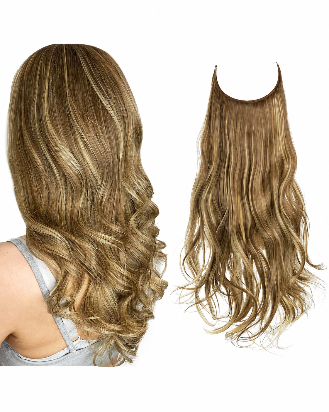 Usynlige hårforlengelser, naturlig look for kvinner. Perfekt hårtilbehør med volum.