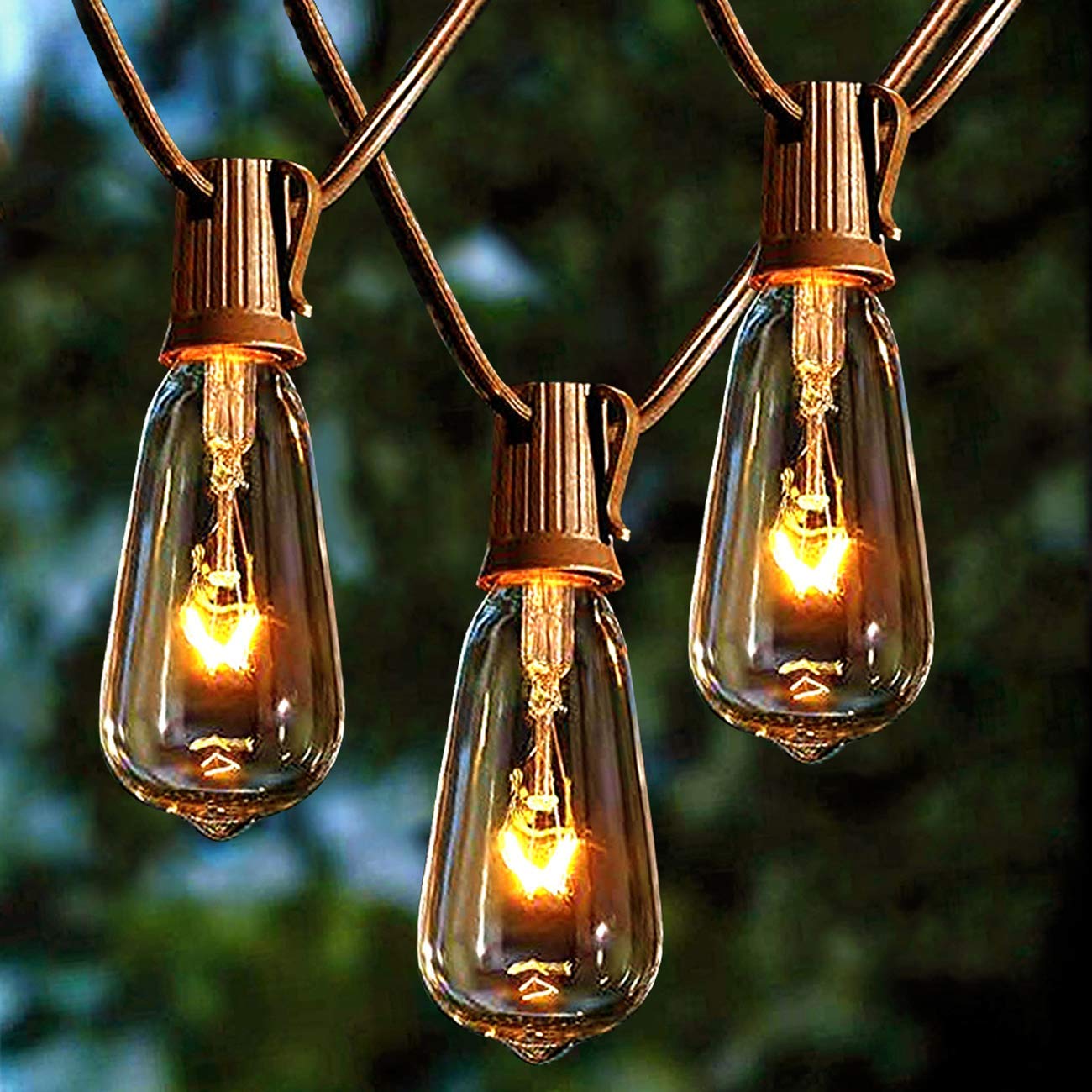 "Utendørs lyskjede med 22 vanntette Edison-pærer, varm brun ledning, 20Ft lengde, skaper vintage atmosfære ute."
